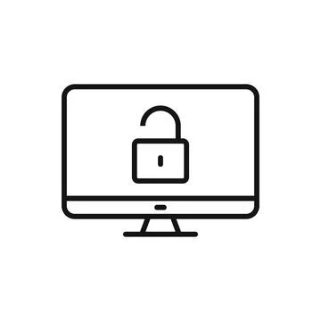 Editable computer unlock padlock protection line icon. Vector illustration is Stock Illustration