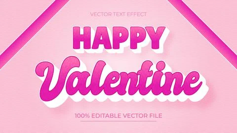 Editable Cute Pink Text Effect Happy Valentines Day Template Stock Illustration