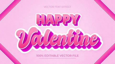 Editable Cute Pink Text Effect Happy Valentines Day Template Stock Illustration