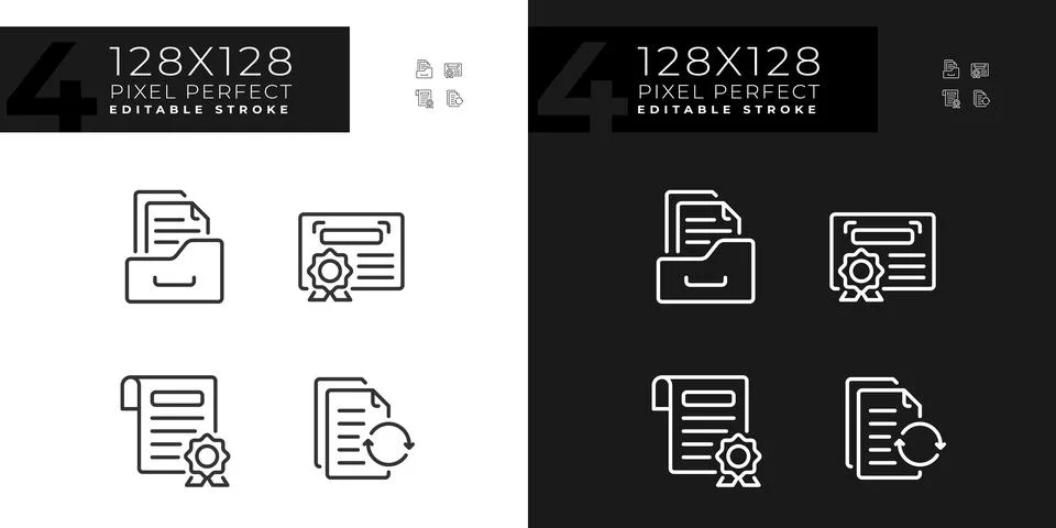 Editable dark and light document icons set Stock Illustration