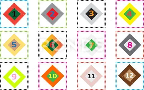 Editable diamond icons vector with digits and highlights for progress indicators Illustrazione stock