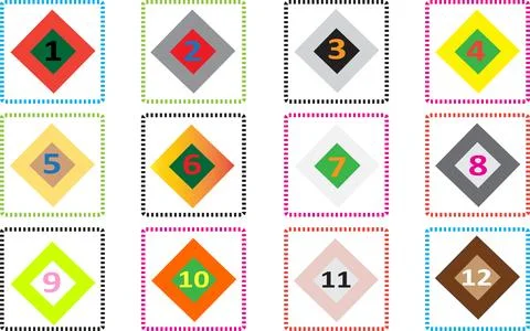 Editable diamond icons vector with digits and highlights for progress indicators Stock Illustration