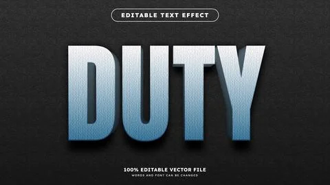 Editable Duty 3D Text Effect with Bold and Dynamic Typography on a Black Ba.. Stock Illustration