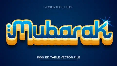 Editable Eid Mubarak text effect with blue and gold color Stock Illustration