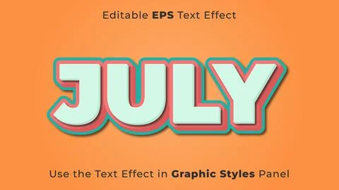 Editable EPS Text Effect of July for Title and Poster Stock Illustration