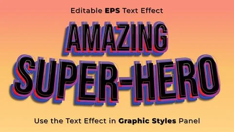 Editable EPS Text Effect of Super Hero for Title and Poster. 3D Headline Templat Stock Illustration