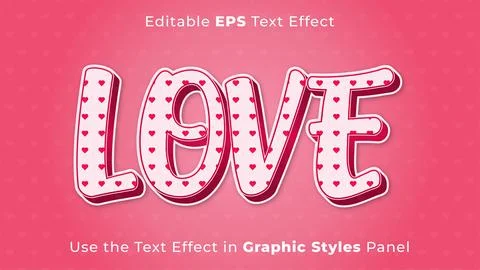 Editable EPS Text Effect of Valentine for Title and Poster. 3D Template, Headlin Ilustración de archivo