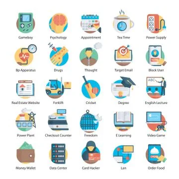 Editable Flat Icon Vectors Pack Stock Illustration