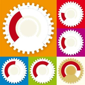 Editable gear or cog charts with multiple values. Stock Illustration