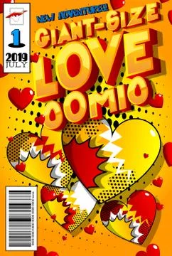 Editable Giant-Size Love Comic Book cover with hearts and other effects. イラスト素材