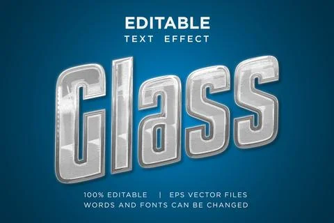 Editable Glass Text Effect 3D Crystal Vector Graphic Style Stock Illustration