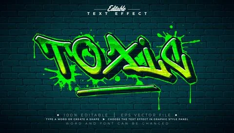Editable Green Toxic Graffiti Text Effect Design with Customizable Colorful G Stock Illustration