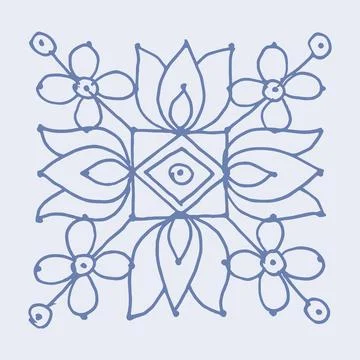 Editable hand drawing of traditional rangoli design element illustrations. 库存插图