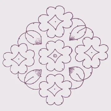 Editable hand drawing of traditional rangoli design element illustrations. 库存插图