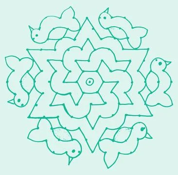 Editable hand drawing of traditional rangoli design element illustrations. Stock Illustration