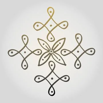 Editable hand drawing of traditional rangoli design element illustrations. Stock Illustration