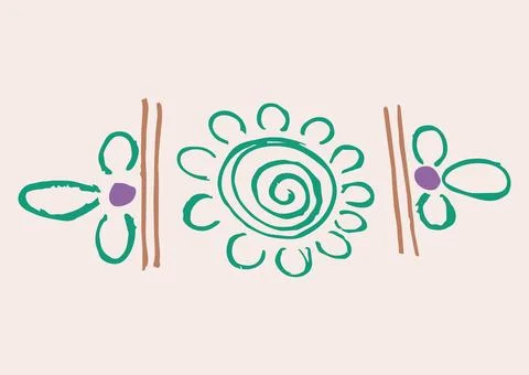Editable hand drawing of traditional rangoli design element illustrations. Stock Illustration