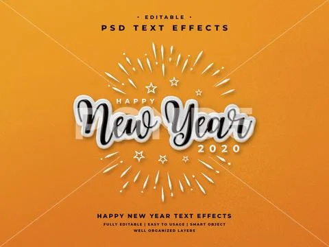 Editable happy new year 2020 text style effect - PSD template Plantilla PSD