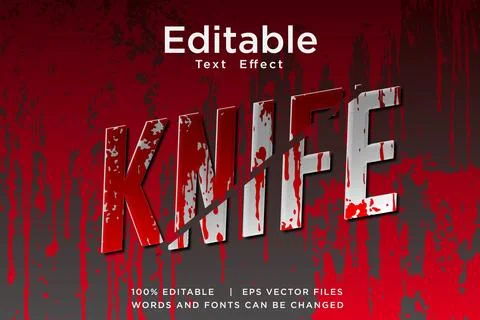 Editable Horror Knife 3D Text Effect Bloody Vector Style Stock Illustration