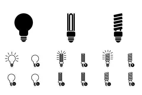 Editable icon light, compact neon light bulb, line filled icon vector pack Stock Illustration