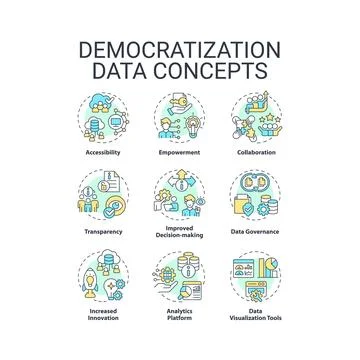 Editable icons for data democratization concepts 库存插图