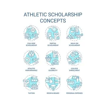 Editable icons representing athletic scholarship concepts Stock Illustration