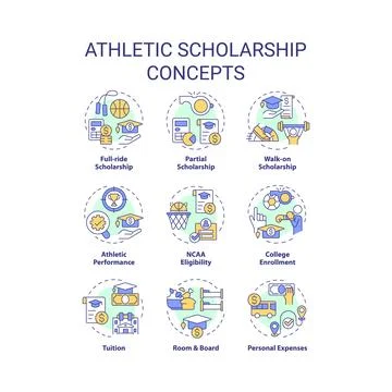 Editable icons representing athletic scholarship concepts Stock Illustration