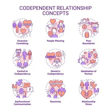 Editable icons representing codependent relationship concepts Stock Illustration