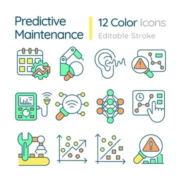 Editable icons representing predictive maintenance Stock Illustration