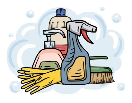 Editable illustration with detergent and brush Illustrazione stock