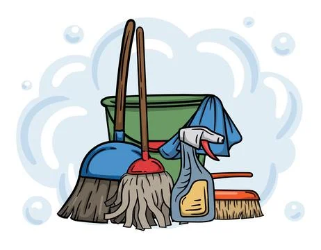 Editable illustration with rag, mop and bucket Stock-Illustration