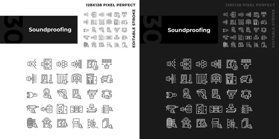 Editable light and dark soundproofing icons collection Stock Illustration