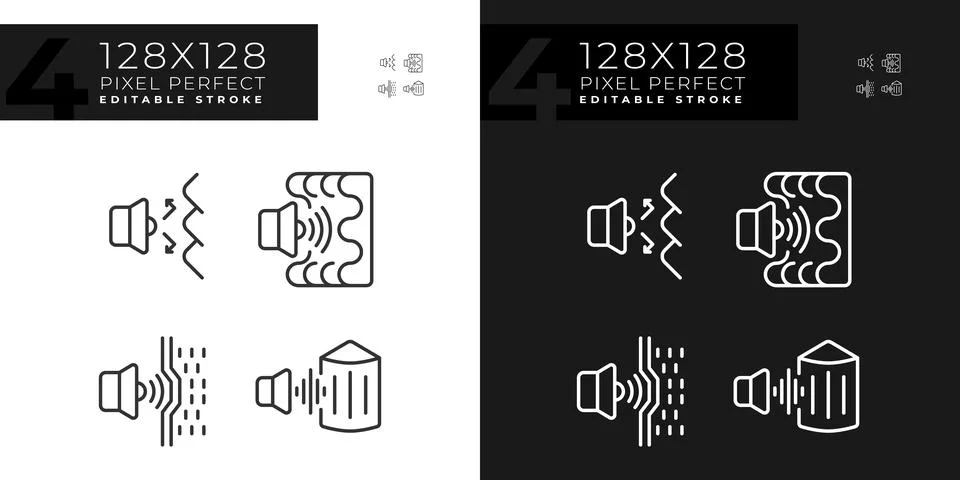 Editable light and dark soundproofing line icons Stock Illustration