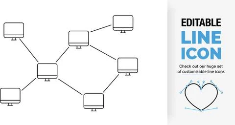 Editable line icon of a computer network Stock Illustration