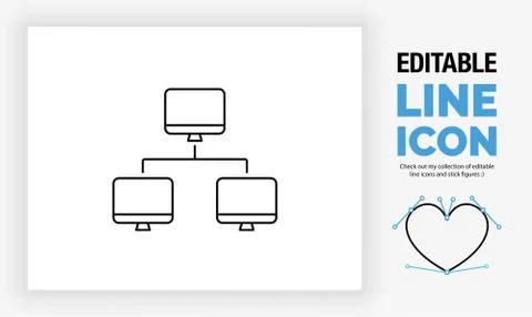 Editable line icon of a computer network Illustrazione stock