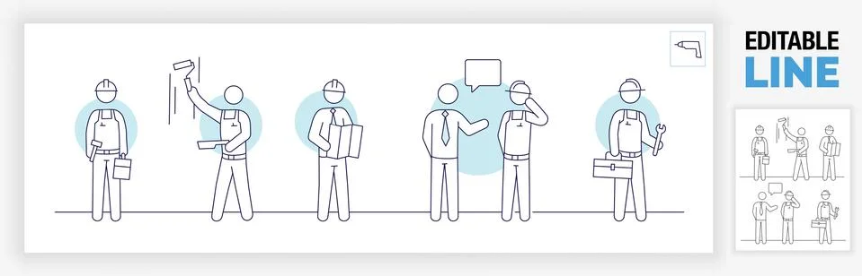 Editable line icon of construction workers Stock Illustration