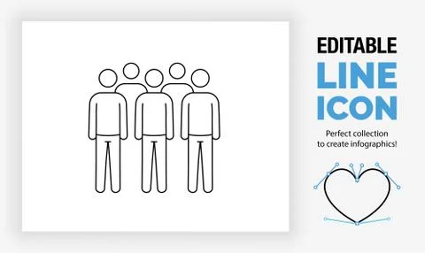 Editable line icon of a group of stick figure people Stock Illustration