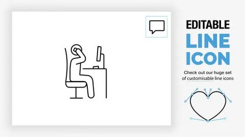 Editable line icon of a help desk stick figure Stock Illustration
