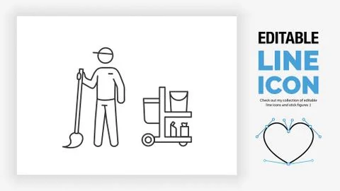 Editable line icon of a janitor Stock Illustration