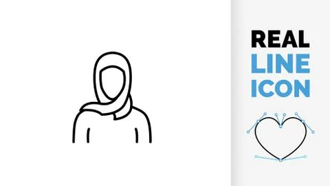 Editable line icon of middle eastern woman Stock Illustration