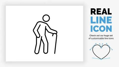 Editable line icon of an old stick figure Stock Illustration