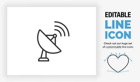 Editable line icon of a satellite dish side view Stock Illustration
