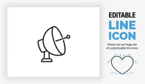 Editable line icon of a satellite dish Stock Illustration