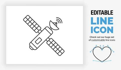 Editable line icon a satellite in space Stock Illustration