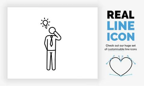 Editable line icon of a stick figure person with an idea as a light bulb Stock Illustration