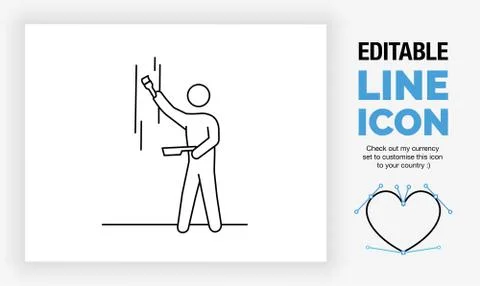 Editable line icon of a stick figure person painting Stock Illustration