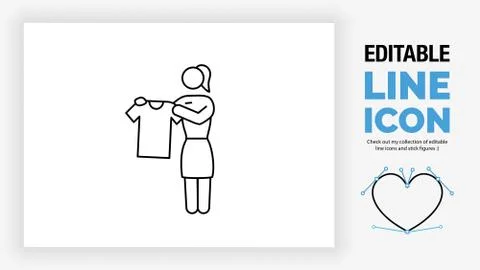 Editable line icon of a stick figure girl working in a clothing store Stock Illustration