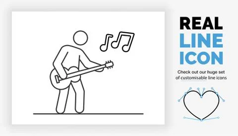 Editable line icon of a stick figure guitarist Stock Illustration