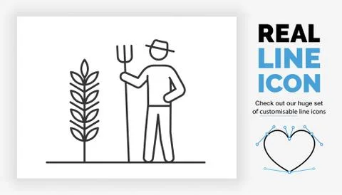 Editable line icon of a stick figure farmer Stock Illustration