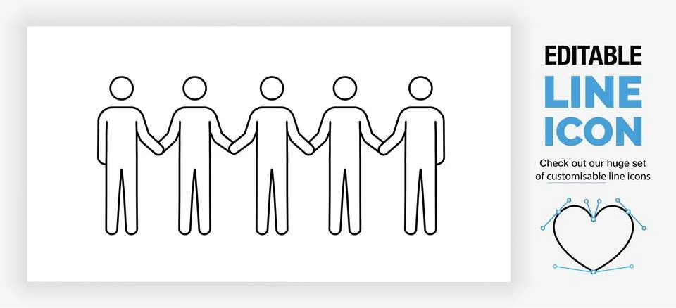Editable line icon of stick figures holding hands Stock Illustration